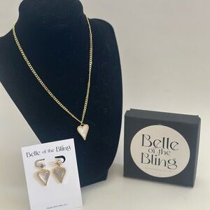 18k Gold plated Heart Necklace and Earring Set with mother of pearl